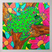 エキゾチックなツリーカエル熱帯雨林フォークアート ポスター (正面)