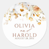 エキゾチックなテラコッタフラワーズボホ結婚ボタニカル ラウンドシール (正面)