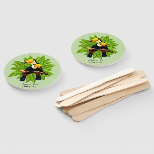 エキゾチックなトゥーカンデュオの名前と日付の緑 ハンドファン (組立なし)