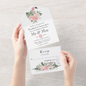 エキゾチックなトロピカルピンクフラミンゴの結婚式 オールインワン招待状 (貼ってはがせる)