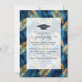 エキゾチックなトロピカルブルーと金ゴールド卒業パーティー マグネット招待状 (正面)