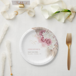 エキゾチックなトロピカルボホピンクローズベビーシャワー紙 ペーパープレート