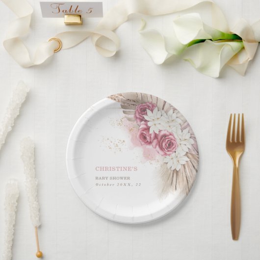 エキゾチックなトロピカルボホピンクローズベビーシャワー紙 ペーパープレート (ウェディング)