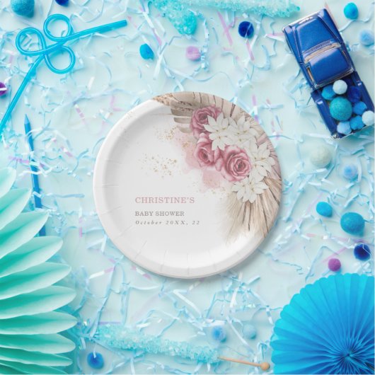 エキゾチックなトロピカルボホピンクローズベビーシャワー紙 ペーパープレート (パーティー)