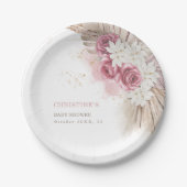 エキゾチックなトロピカルボホピンクローズベビーシャワー紙 ペーパープレート (正面)