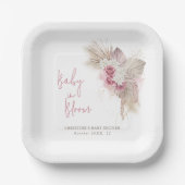 エキゾチックなトロピカルボホピンクローズベビーシャワー ペーパープレート (正面)