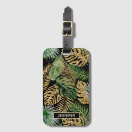 エキゾチックなトロピカル葉パームフェイク金ゴールドグリッター名 ラゲッジタグ