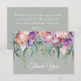 エキゾチックなトロピカル ウォーターカラー プロテア フラワー ウェディング サンキューカード