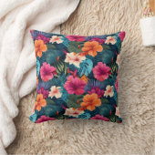 エキゾチックなハイビスカスボタニカルパターン クッション (ブランケット)