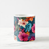 エキゾチックなハイビスカスボタニカルパターン コーヒーマグカップ (中央)