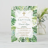 エキゾチックなハワイアン トロピカル グリーンフレーム 洗礼 招待状 (スタンド正面)
