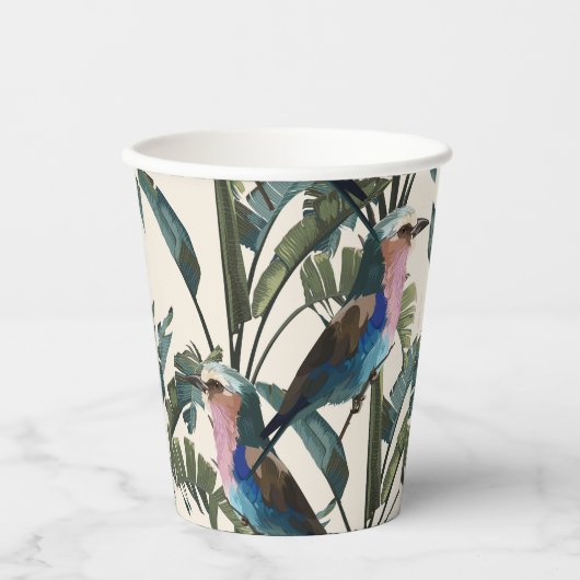 エキゾチックなバナナ離れのイラスト、鳥。 紙コップ (正面)