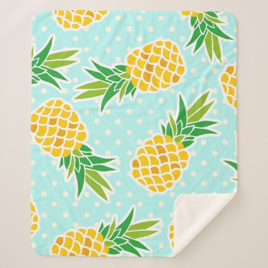 エキゾチックなパイナップル:青いポルカドットおもしろい。 シェルパブランケット (正面)