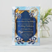 エキゾチックなパロット ブルー色の羽のウェディング 招待状 (スタンド正面)