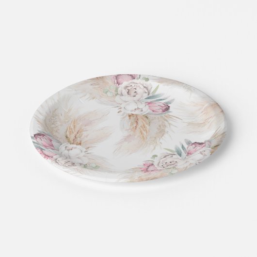 エキゾチックなパンパスグラスとキングプロテアの花 あらゆるパーティー ペーパープレート (アングル)