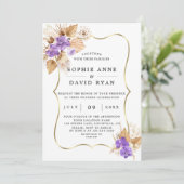 エキゾチックなパンパスグラスパープルオーキズ結婚金ゴールド 招待状 (スタンド正面)