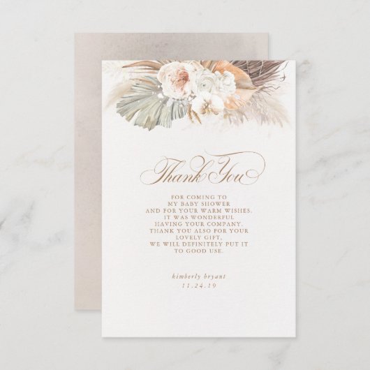 エキゾチックなパンパスグラスフローラ赤ちゃんシャワーありがとう サンキューカード (正面/裏面)
