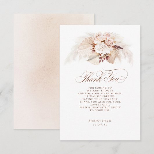 エキゾチックなパンパスグラスフローラ赤ちゃんシャワーありがとう サンキューカード (正面/裏面)