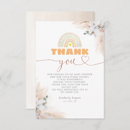 エキゾチックなパンパスグラスフローラ赤ちゃんシャワーありがとう サンキューカード (正面/裏面)