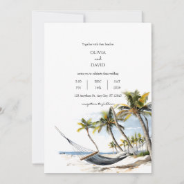 エキゾチックなパームツリーズハンモックくつろぎビーチ結婚式 招待状