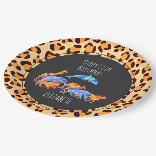エキゾチックなヒョウで野生動物プリント誕生日 ペーパープレート (アングル)