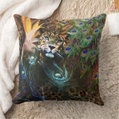 エキゾチックなヒョウのクジャクの羽フローラ クッション (ブランケット)