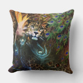 エキゾチックなヒョウのクジャクの羽フローラ クッション (正面)