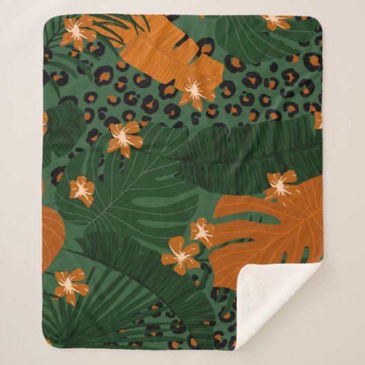 エキゾチックなヒョウの熱帯葉パターン シェルパブランケット (正面)