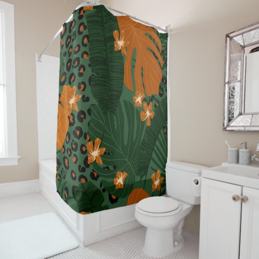 エキゾチックなヒョウの熱帯葉パターン シャワーカーテン (インサイチュ)