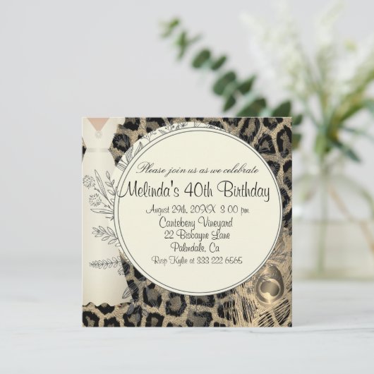 エキゾチックなヒョウエレガントプリント誕生日の招待 招待状 (スタンド正面)