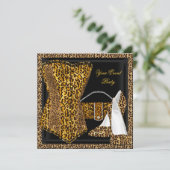 エキゾチックなヒョウ黒金ゴールドハイヒールシューズパーティー 招待状 (スタンド正面)