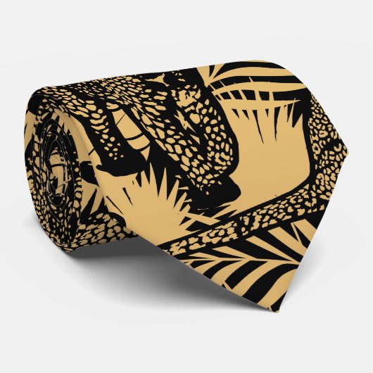 エキゾチックなヒョウ/ヒョウ黒と金ゴールド ネクタイ (ロール)
