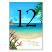 エキゾチックなビーチのテーブルカードは私に砂の4つの名前を頼みます テーブルナンバー (正面)