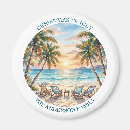 エキゾチックなビーチのヤシの木 7月のクリスマス マグネット