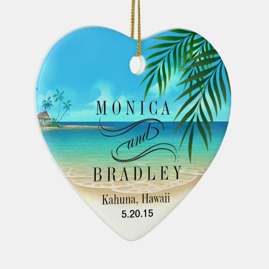 エキゾチックなビーチの熱帯行先の結婚式 セラミックオーナメント (右)