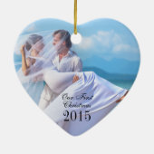 エキゾチックなビーチの熱帯行先の結婚式 セラミックオーナメント (裏面)