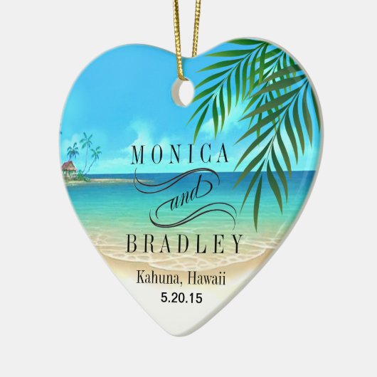 エキゾチックなビーチの熱帯行先の結婚式 セラミックオーナメント (左)