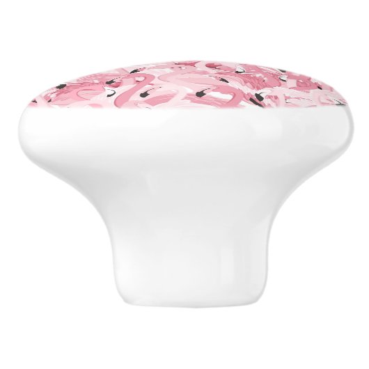 エキゾチックなピンクのフラミンゴの鳥の継ぎ目のないパターン セラミックノブ (側面)