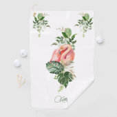 エキゾチックなピンクのフラミンゴ熱帯水の色と名前 ゴルフタオル (インサイチュ)