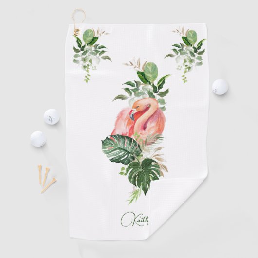 エキゾチックなピンクのフラミンゴ熱帯水の色と名前 ゴルフタオル (インサイチュ)