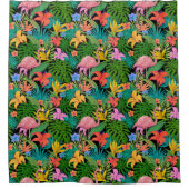 エキゾチックなピンクのフラミンゴ熱帯花の葉 シャワーカーテン (正面)