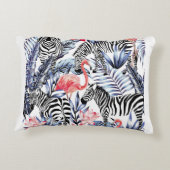 エキゾチックなピンクのフラミンゴ、背景の夏のシマブラb アクセントクッション (裏面)