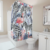 エキゾチックなピンクのフラミンゴ、背景の夏のシマブラb シャワーカーテン (インサイチュ)