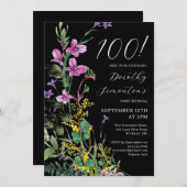 エキゾチックなピンクの黄色の野生の花100誕生日 招待状 (正面/裏面)