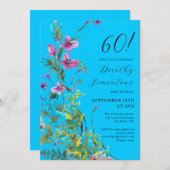 エキゾチックなピンクの黄色の野生の花60誕生日 招待状 (正面/裏面)