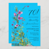 エキゾチックなピンクの黄色の野生の花70誕生日 招待状 (正面/裏面)