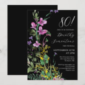 エキゾチックなピンクの黄色の野生の花80誕生日 招待状 (正面/裏面)