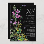 エキゾチックなピンクの黄色の野生の花90誕生日 招待状 (正面/裏面)