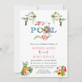 エキゾチックなピンクハイビスカスハミングバード5誕生日 招待状