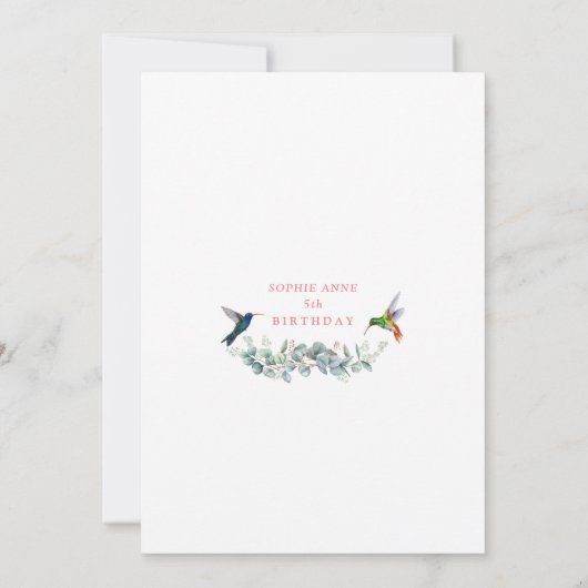 エキゾチックなピンクハイビスカスハミングバード5誕生日 招待状 (裏面)